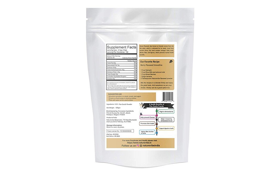 Naturevibe Botanicals Organic Flax Seed Powder   Pack  500 grams